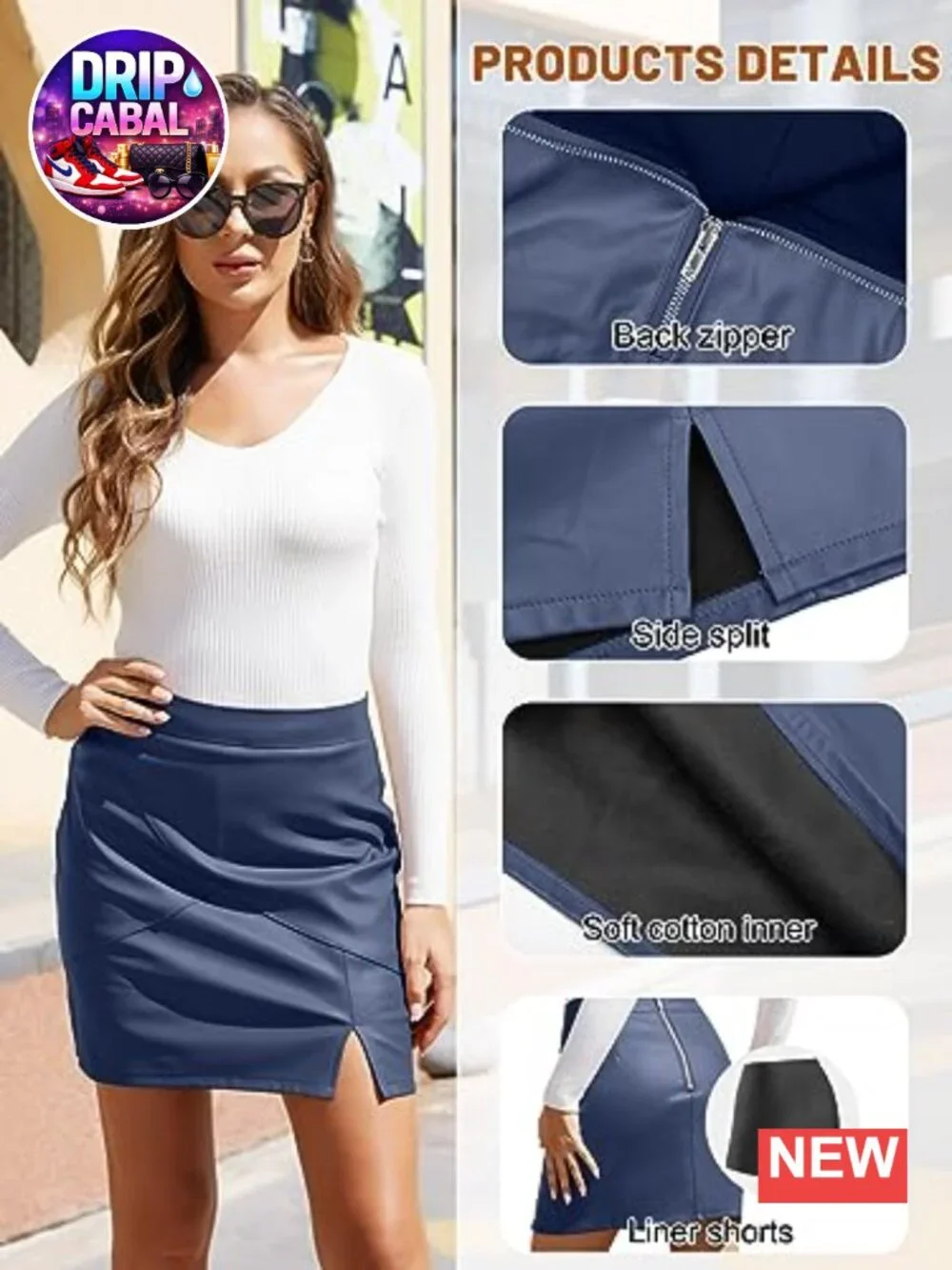 Women's Faux Leather High Waisted Bodycon Pencil Mini Skirt with Built-in Shorts